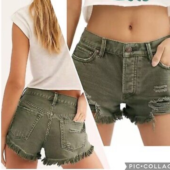 Free People Loving Good Vibrations Cutoff Denim Shorts In Sage Size 29 - Picture 5 of 13